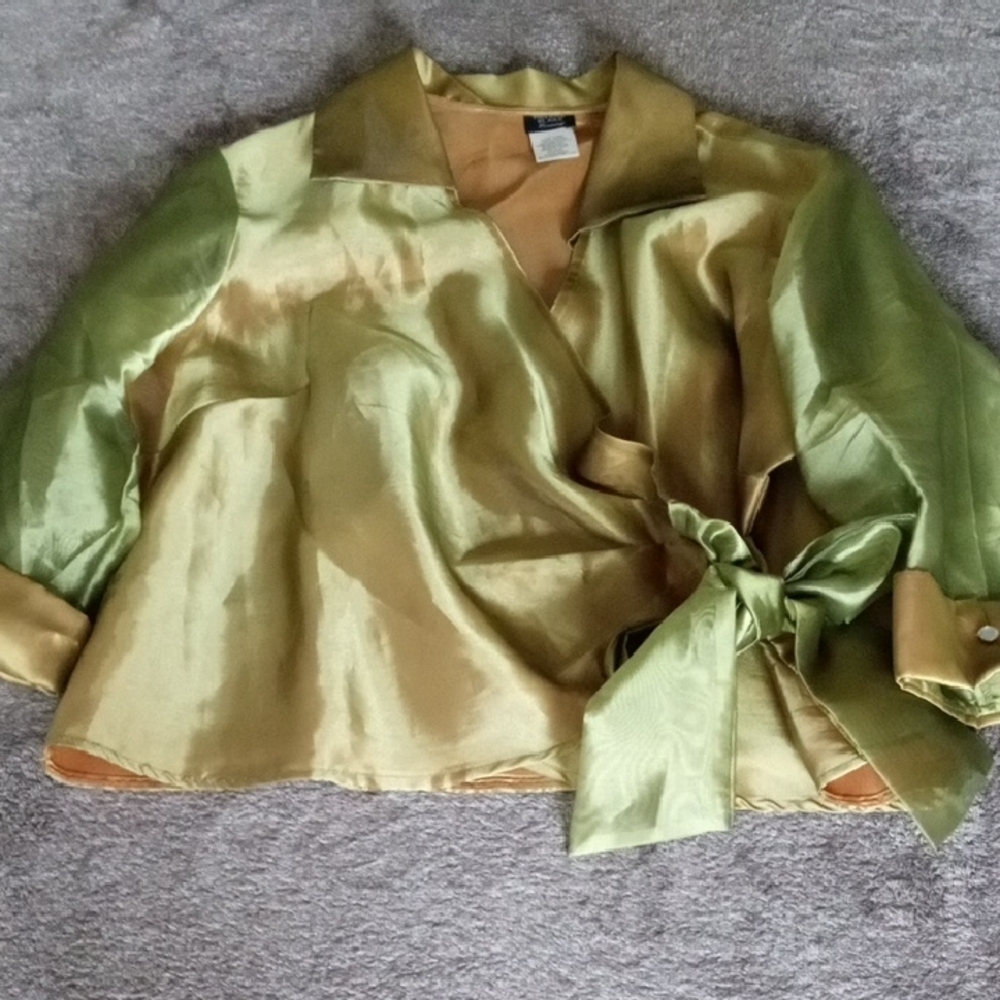Helene Blake Vintage Iridescent Wrap Top Green and Gold